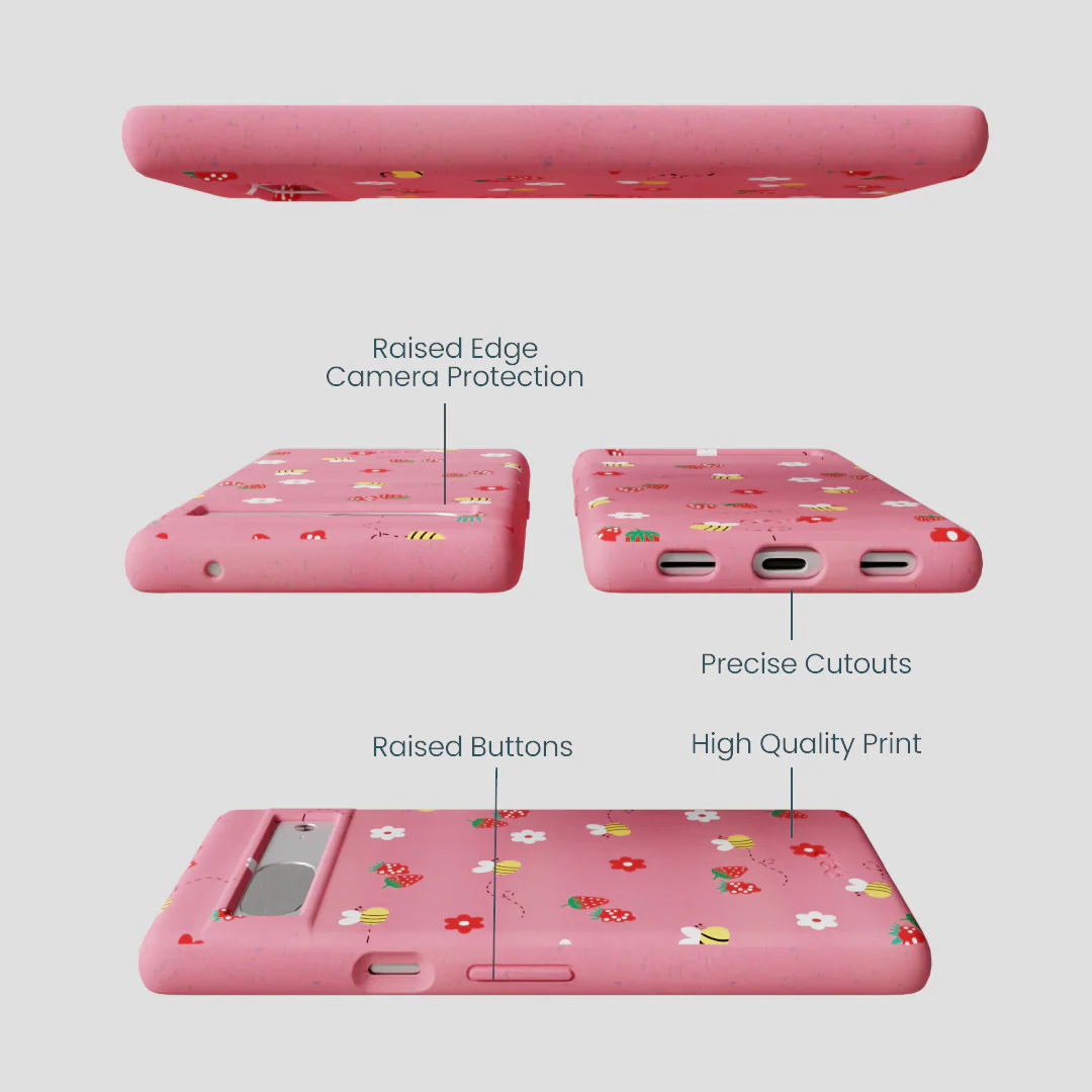 Bubblegum Pink Bees n Berries Google Pixel 7a Case - Image 3