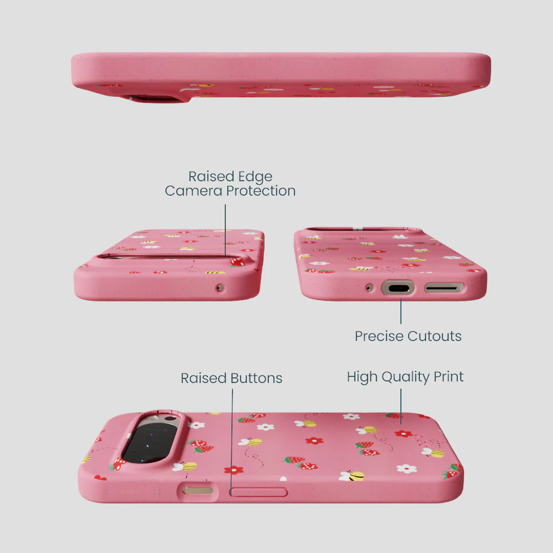 Bubblegum Pink Bees n Berries Google Pixel 9/9 Pro Case - Image 3