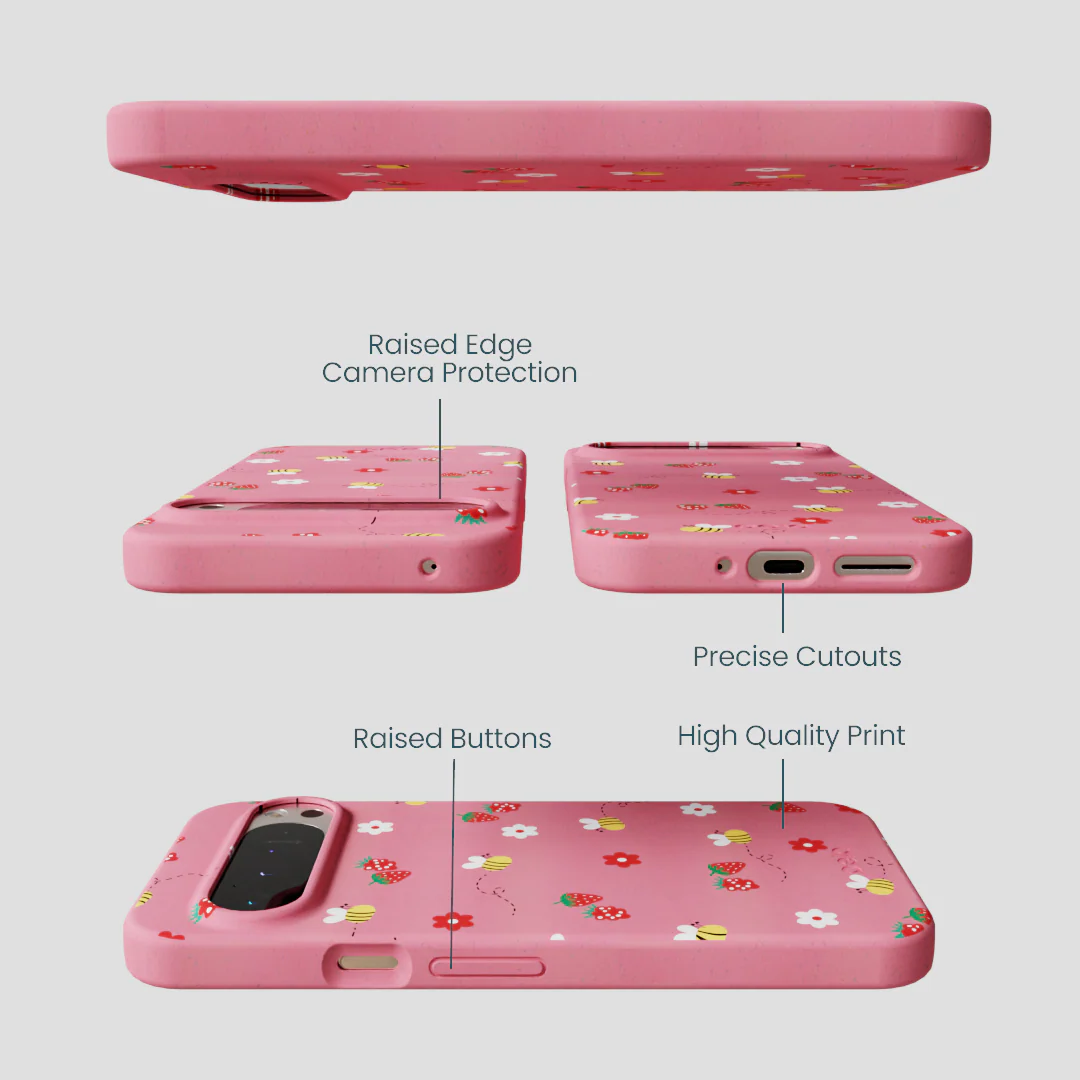 Bubblegum Pink Bees n Berries Google Pixel 9 Pro XL Case - Image 3
