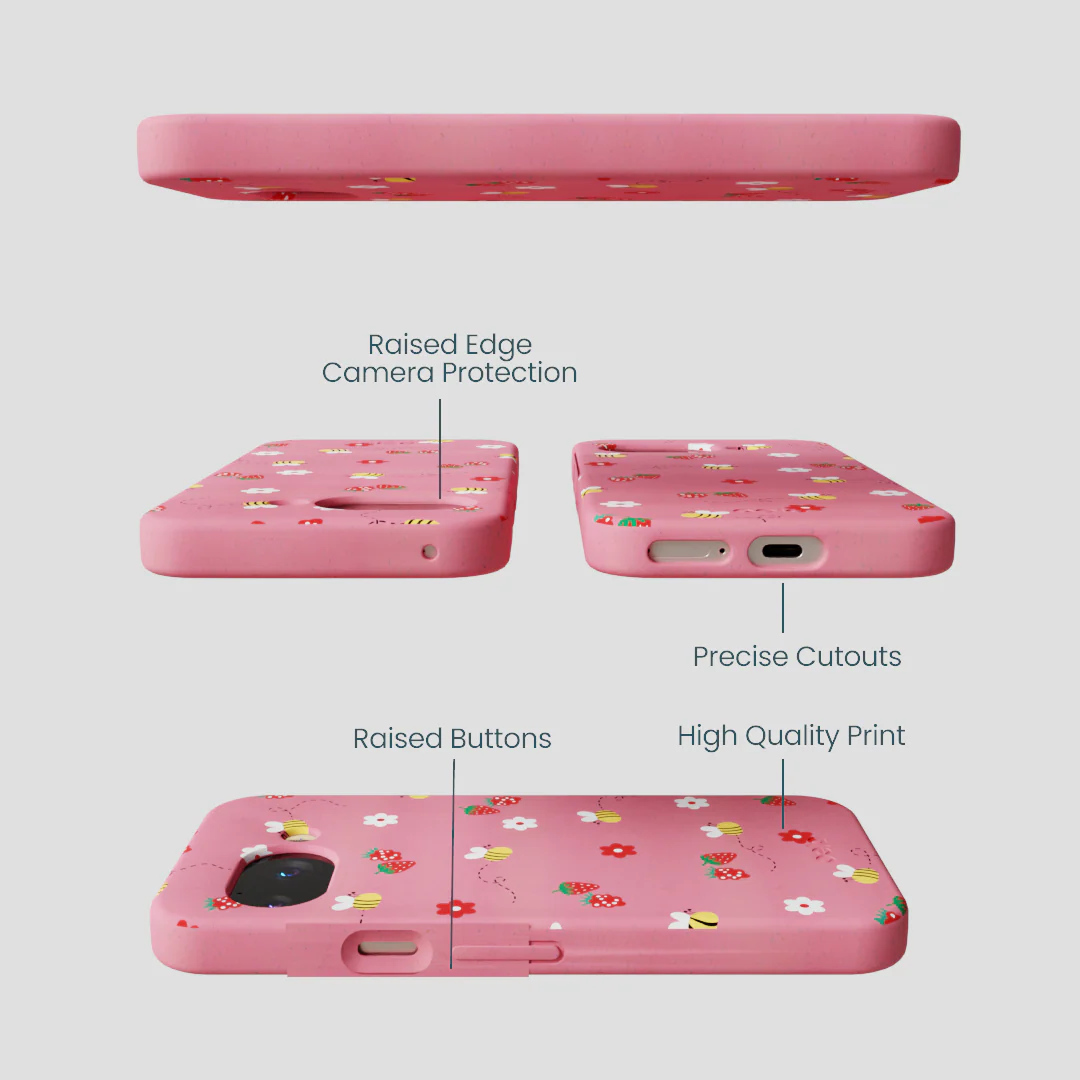 Bubblegum Pink Bees n Berries Google Pixel 9a Case - Image 3