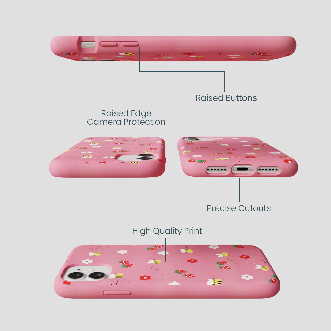 Bubblegum Pink Bees n Berries iPhone 11 Case - Image 3