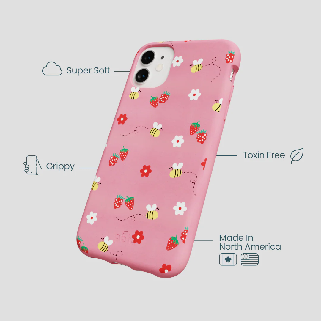 Bubblegum Pink Bees n Berries iPhone 11 Case - Image 4
