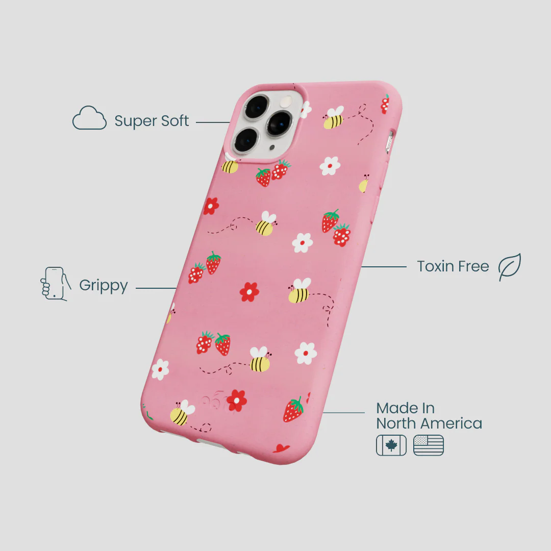 Bubblegum Pink Bees n Berries iPhone 11 Pro Case - Image 4