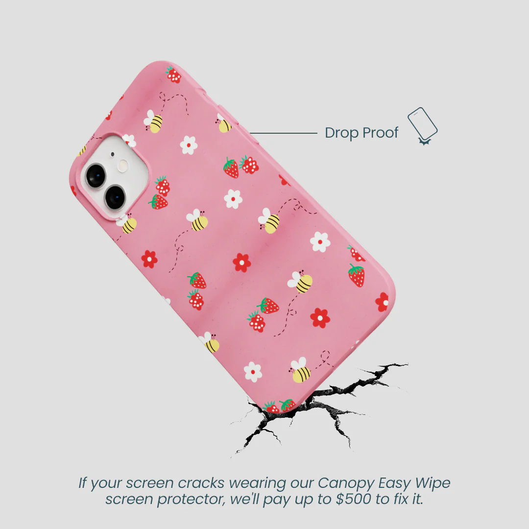 Bubblegum Pink Bees n Berries iPhone 12/ iPhone 12 Pro Case - Image 5