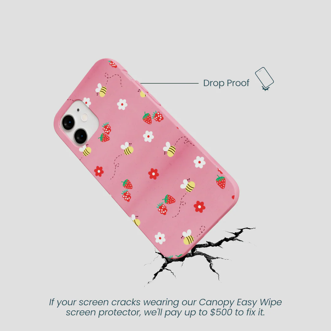 Bubblegum Pink Bees n Berries iPhone 12 Mini Case - Image 5