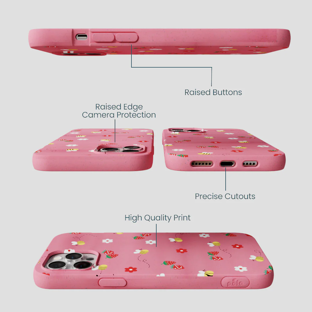 Bubblegum Pink Bees n Berries iPhone 12 Pro Max Case - Image 3