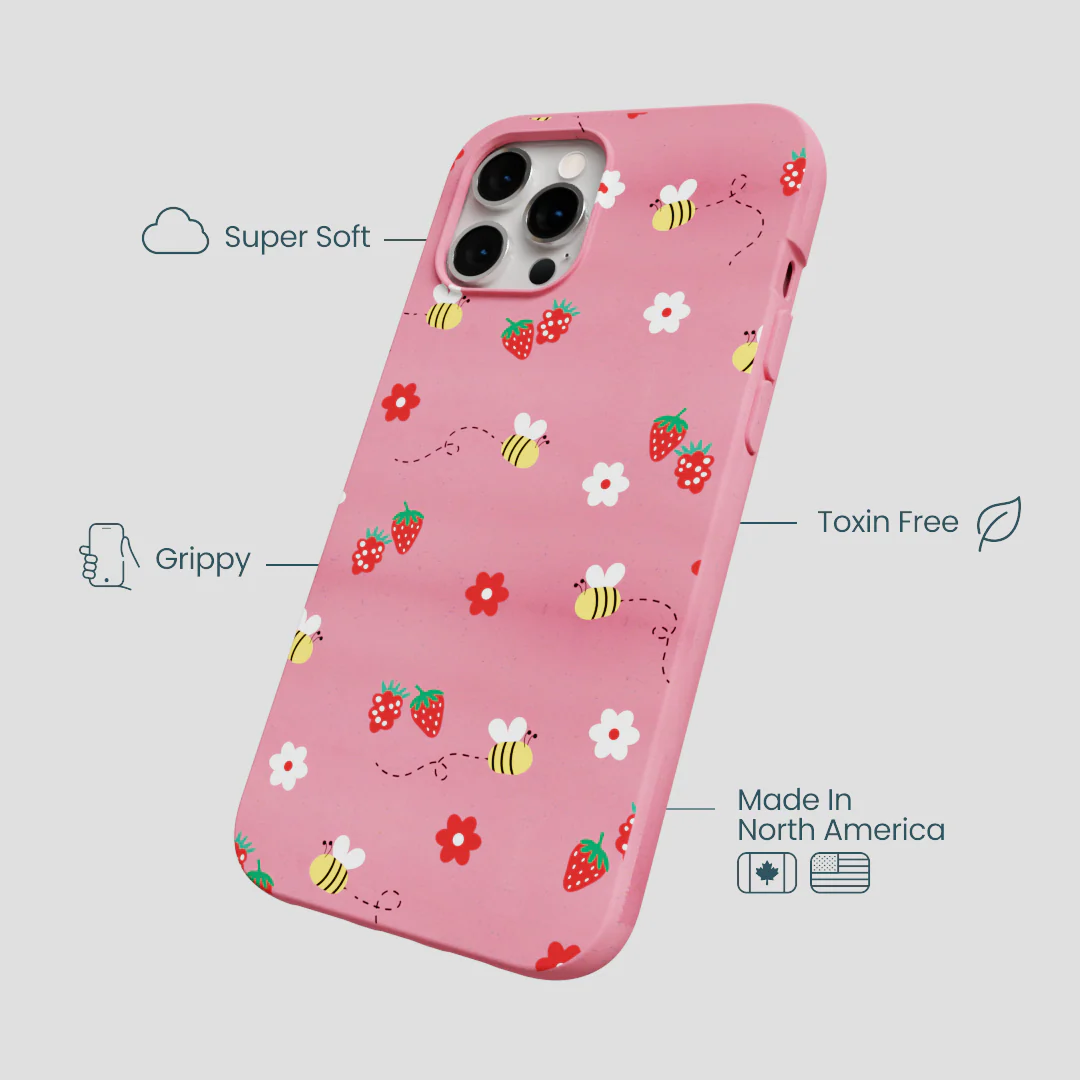 Bubblegum Pink Bees n Berries iPhone 12 Pro Max Case - Image 4