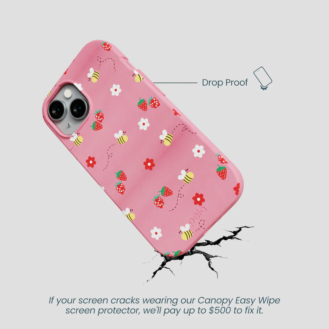 Bubblegum Pink Bees n Berries iPhone 14 Case - Image 5