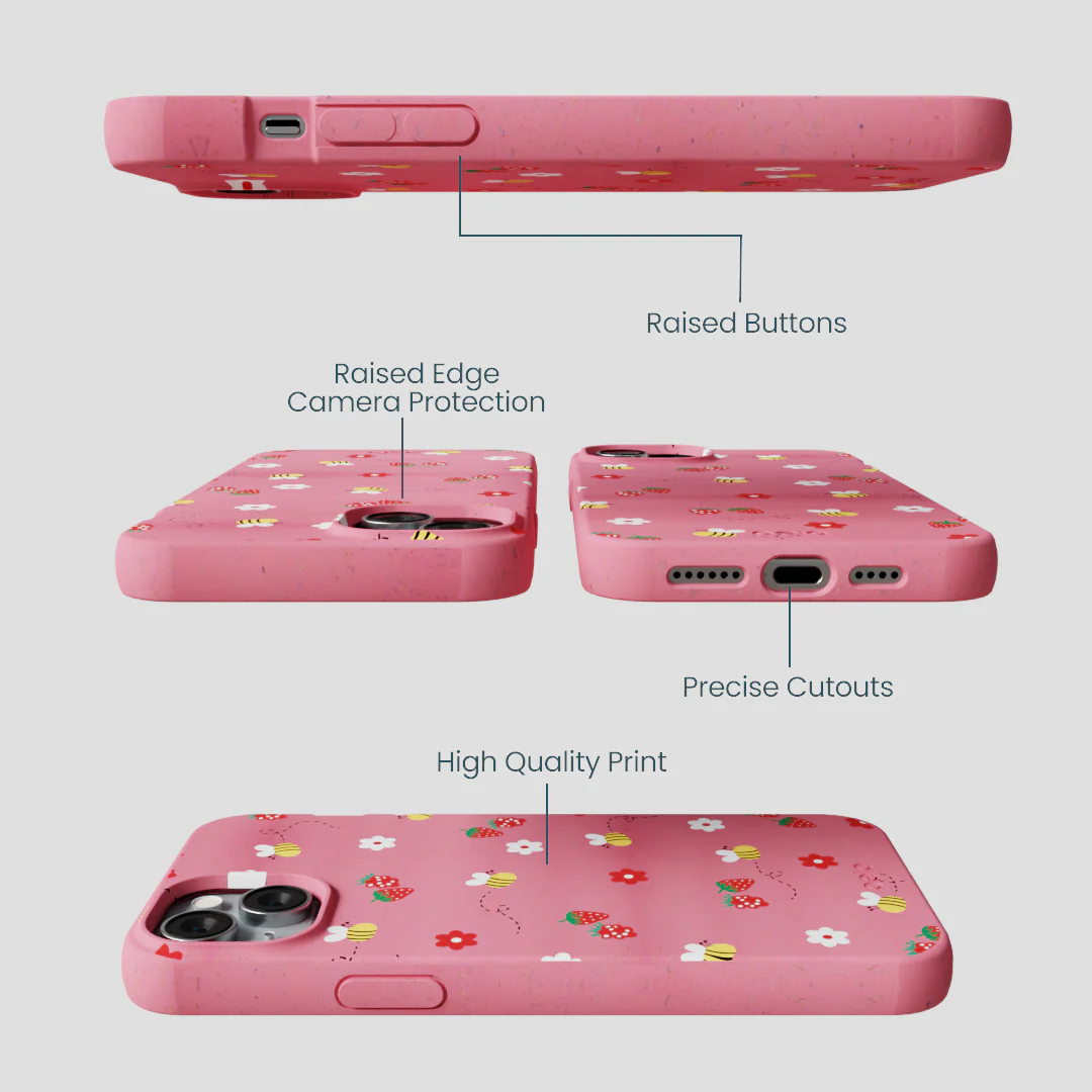 Bubblegum Pink Bees n Berries iPhone 14 Plus Case - Image 3