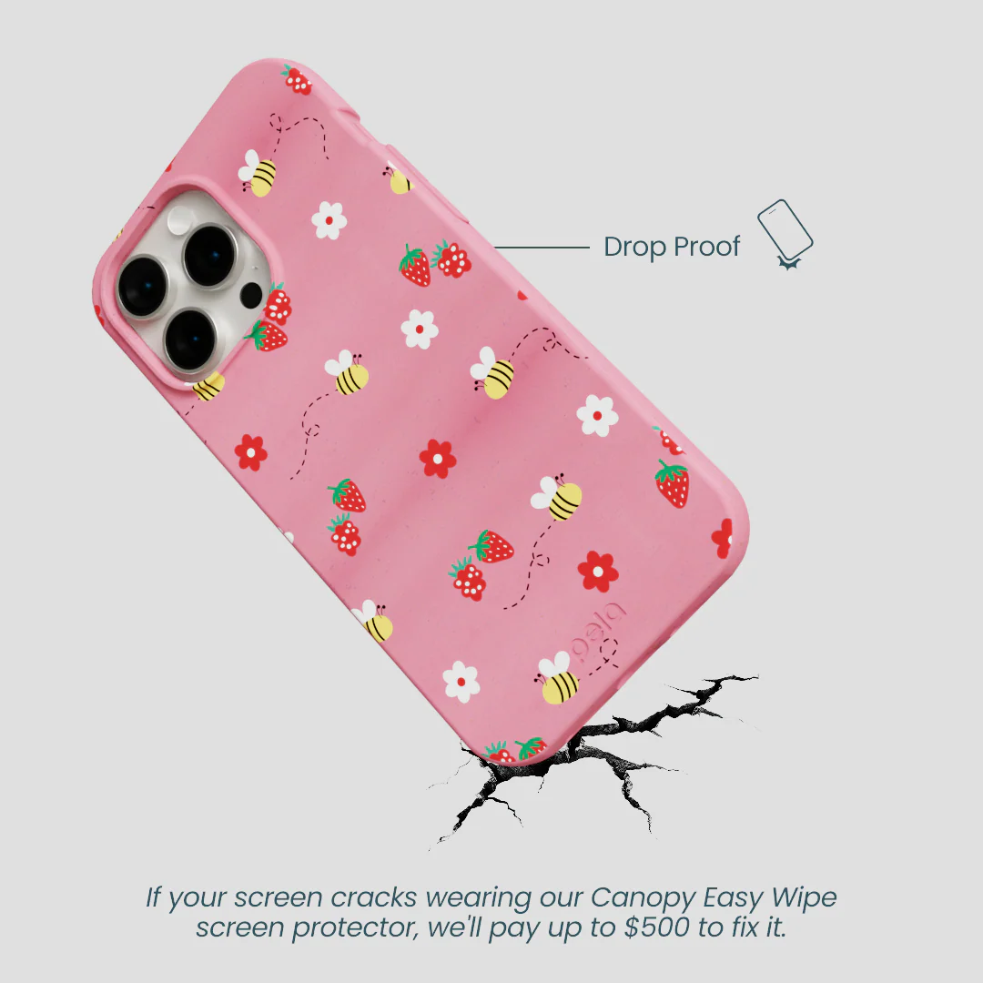 Bubblegum Pink Bees n Berries iPhone 14 Pro Max Case - Image 5