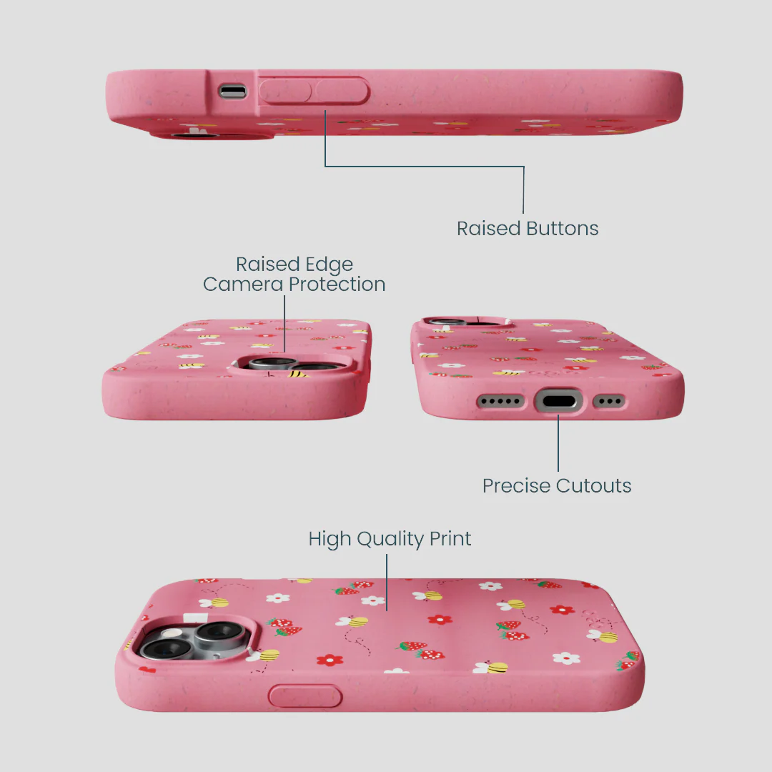 Bubblegum Pink Bees n Berries iPhone 15 Case - Image 3