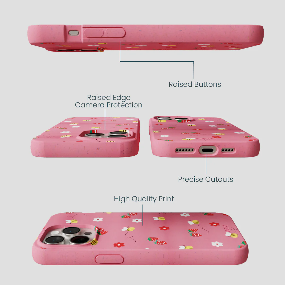 Bubblegum Pink Bees n Berries iPhone 15 Pro Max Case - Image 3