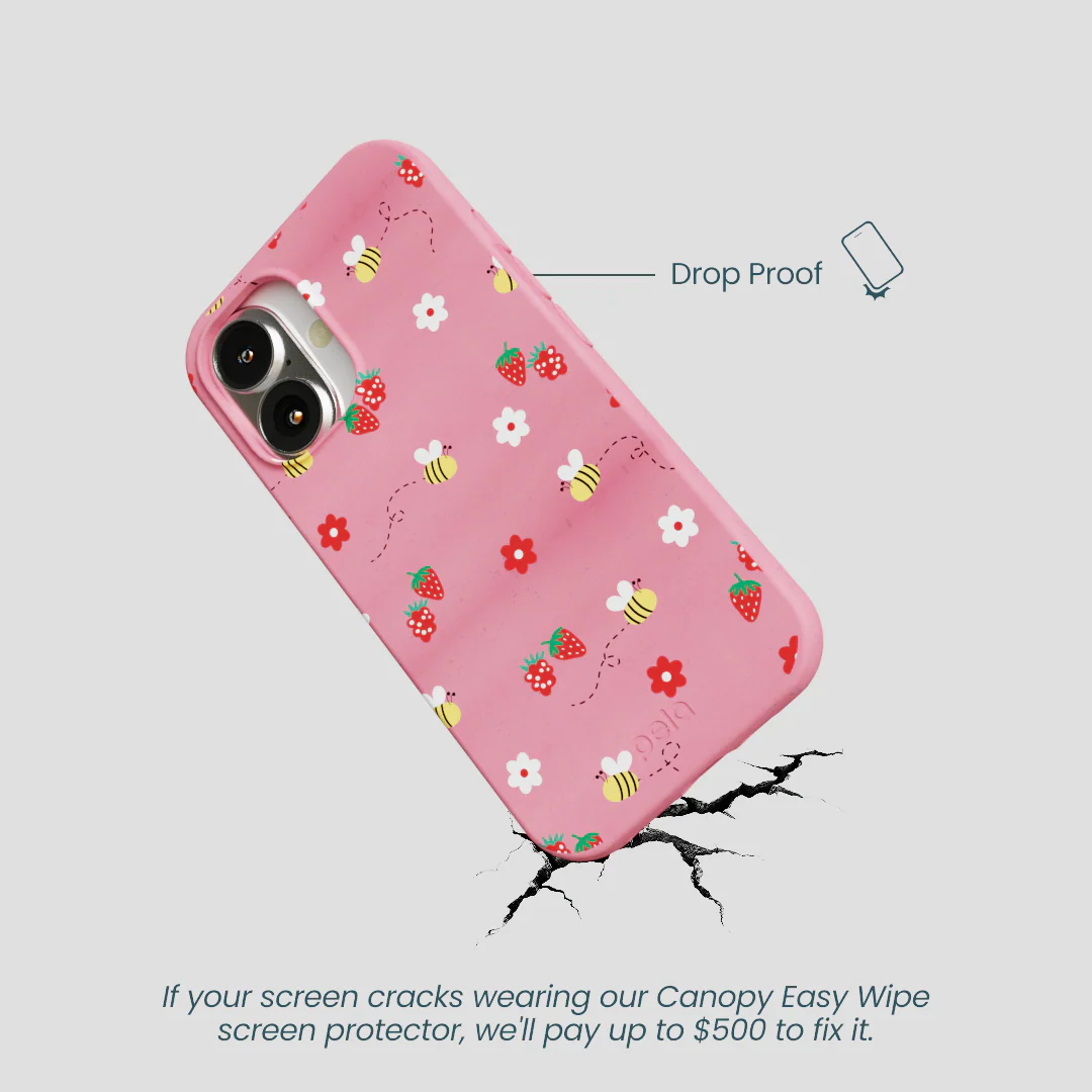 Bubblegum Pink Bees n Berries iPhone 16 Case - Image 5