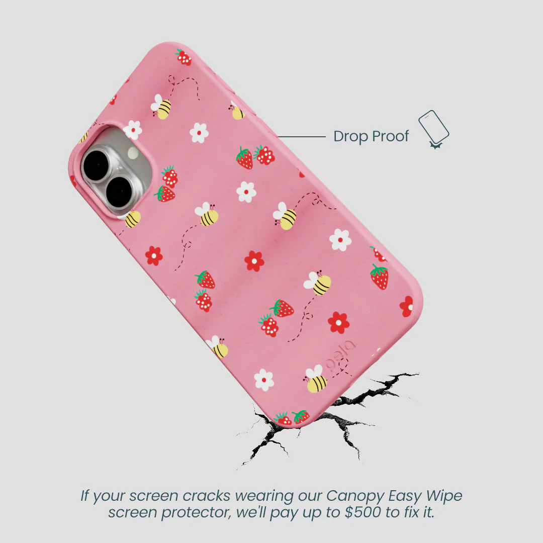 Bubblegum Pink Bees n Berries iPhone 16 Plus Case - Image 5