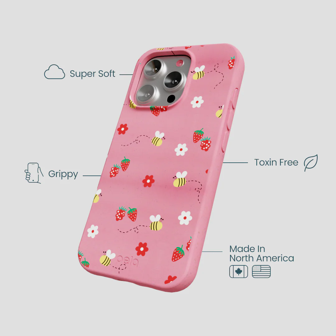 Bubblegum Pink Bees n Berries iPhone 16 Pro Case - Image 4