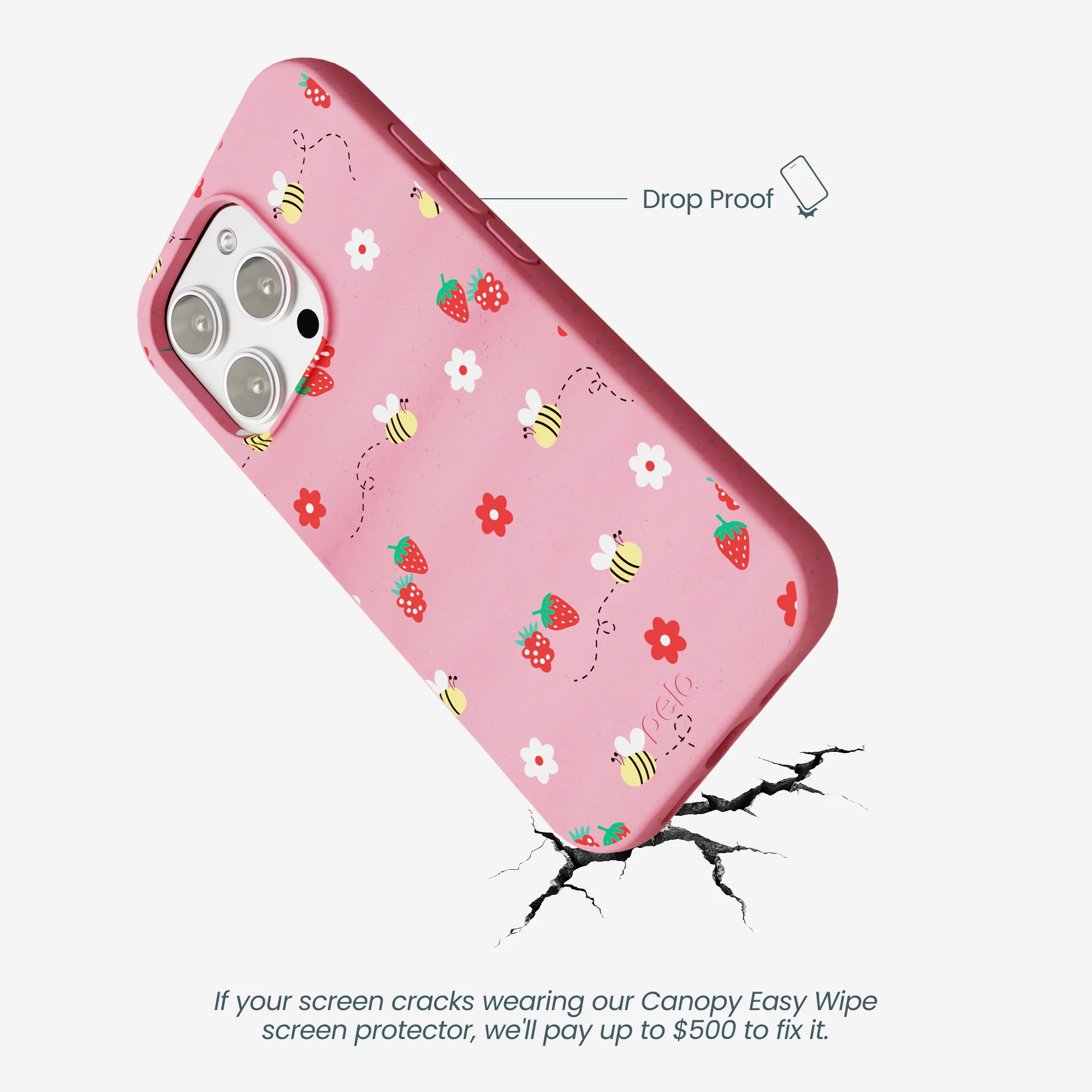 Bubblegum Pink Bees n Berries iPhone 16 Pro Max Case - Image 5