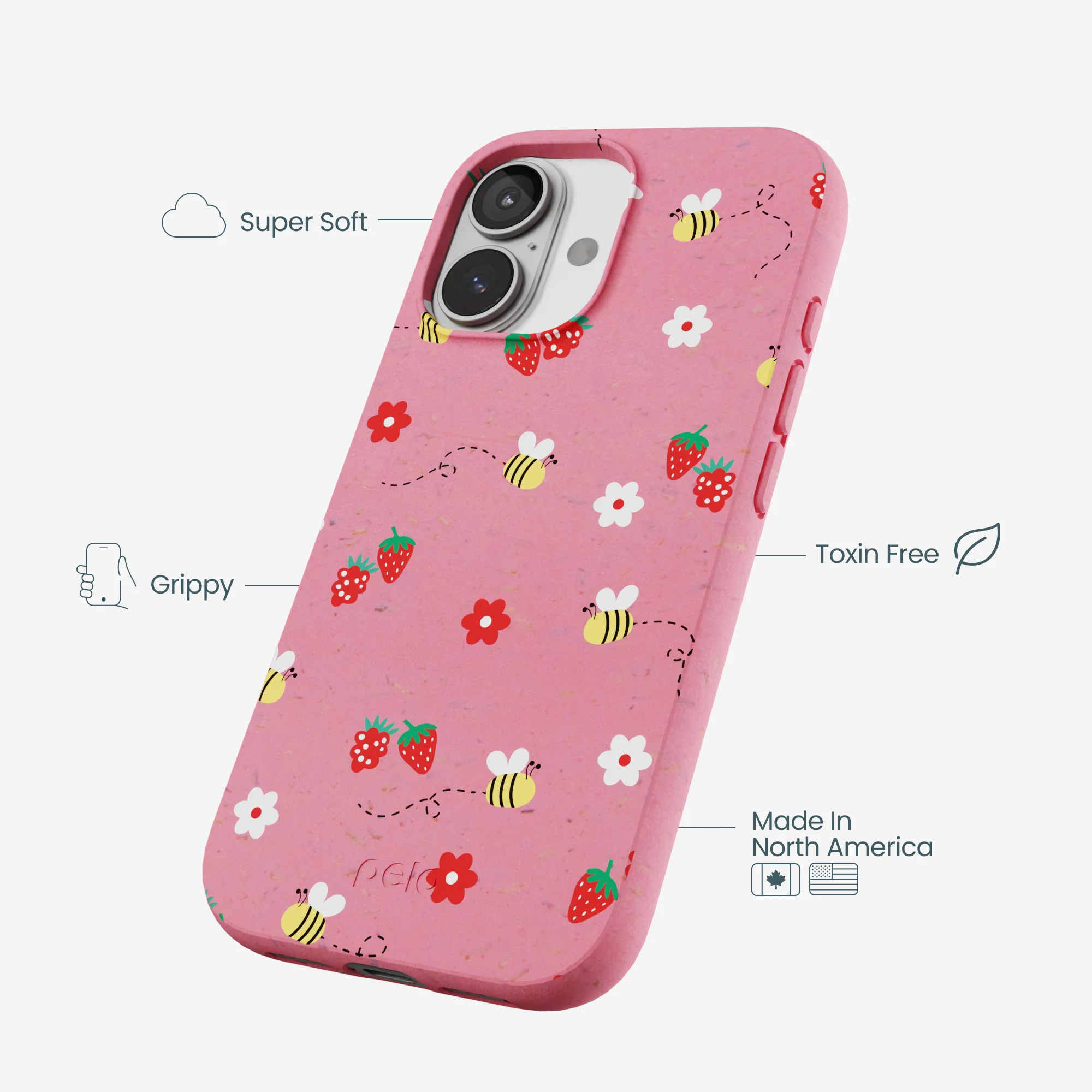 Bubblegum Pink Bees n Berries iPhone 17 Case - Image 4