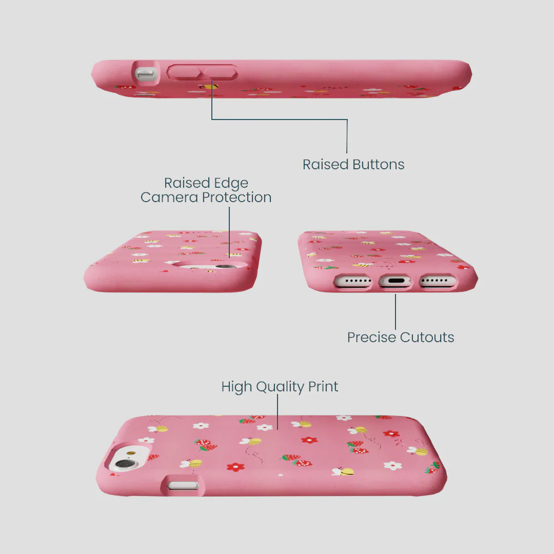 Bubblegum Pink Bees n Berries iPhone 6/6s/7/8/SE Case - Image 3