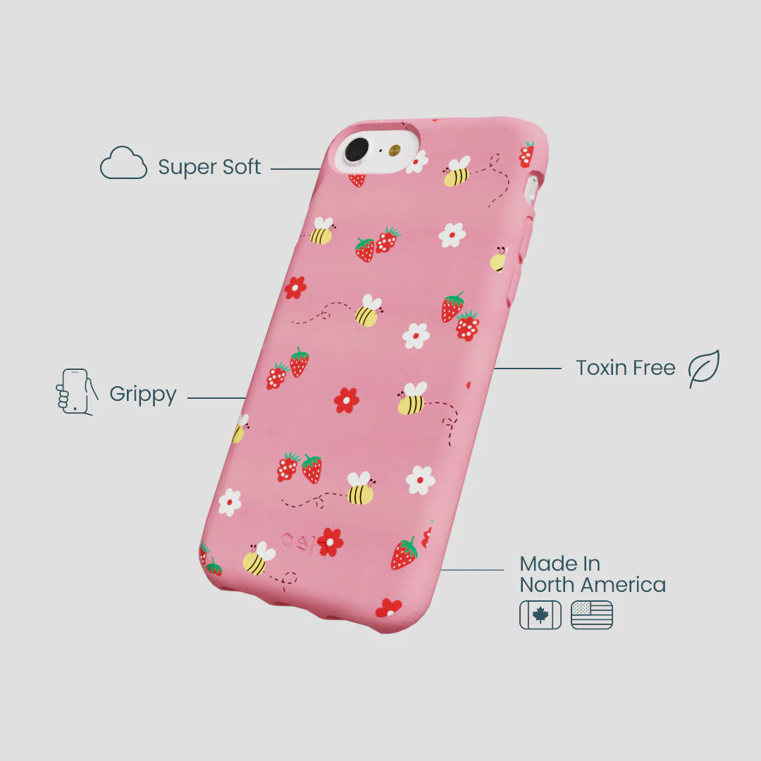 Bubblegum Pink Bees n Berries iPhone 6/6s/7/8/SE Case - Image 4