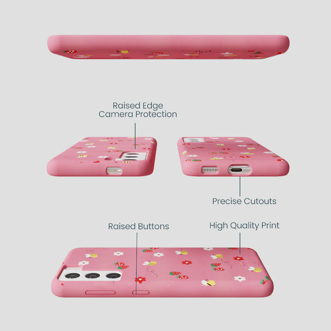 Bubblegum Pink Bees n Berries Samsung Galaxy S21 Case - Image 3