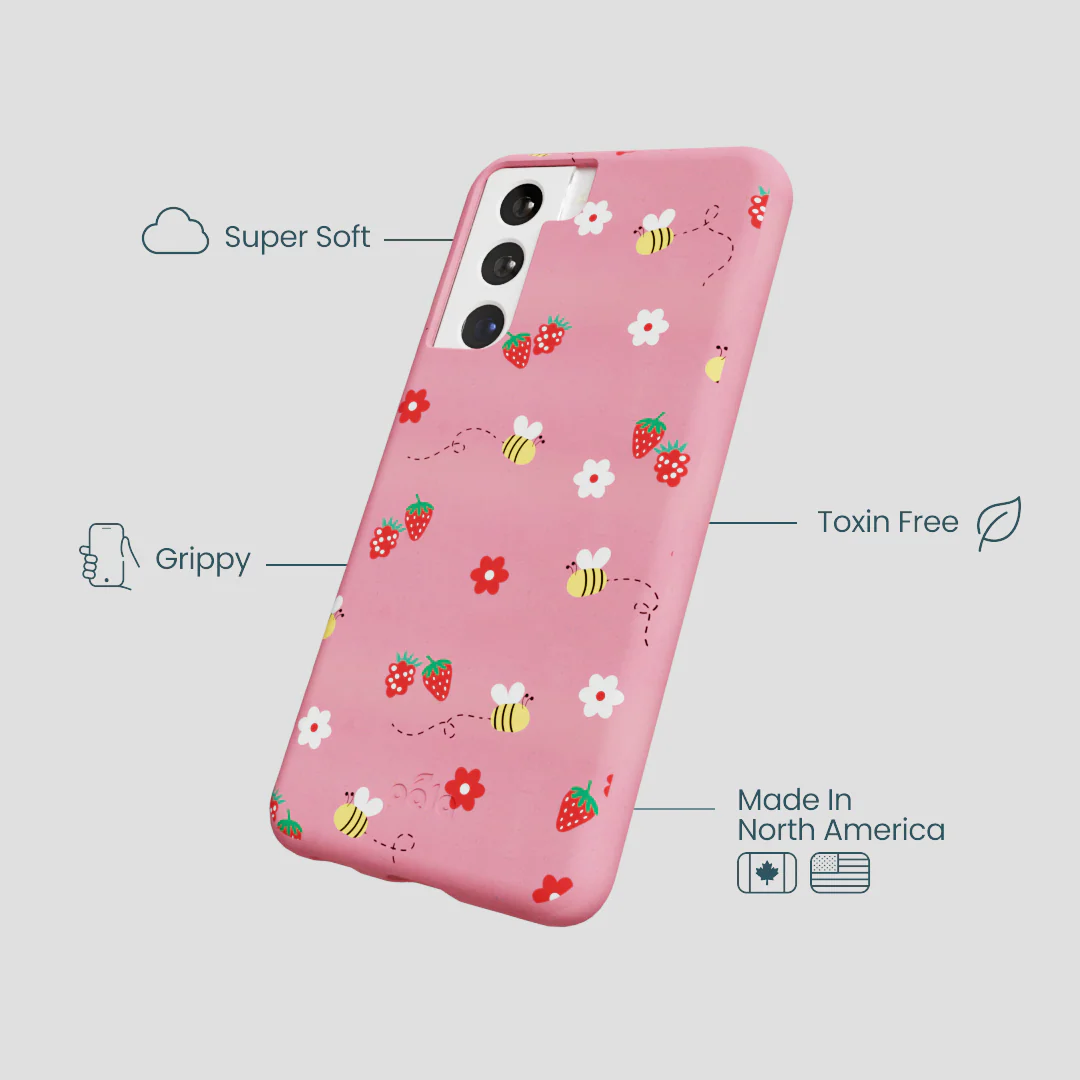 Bubblegum Pink Bees n Berries Samsung Galaxy S21 Case - Image 4