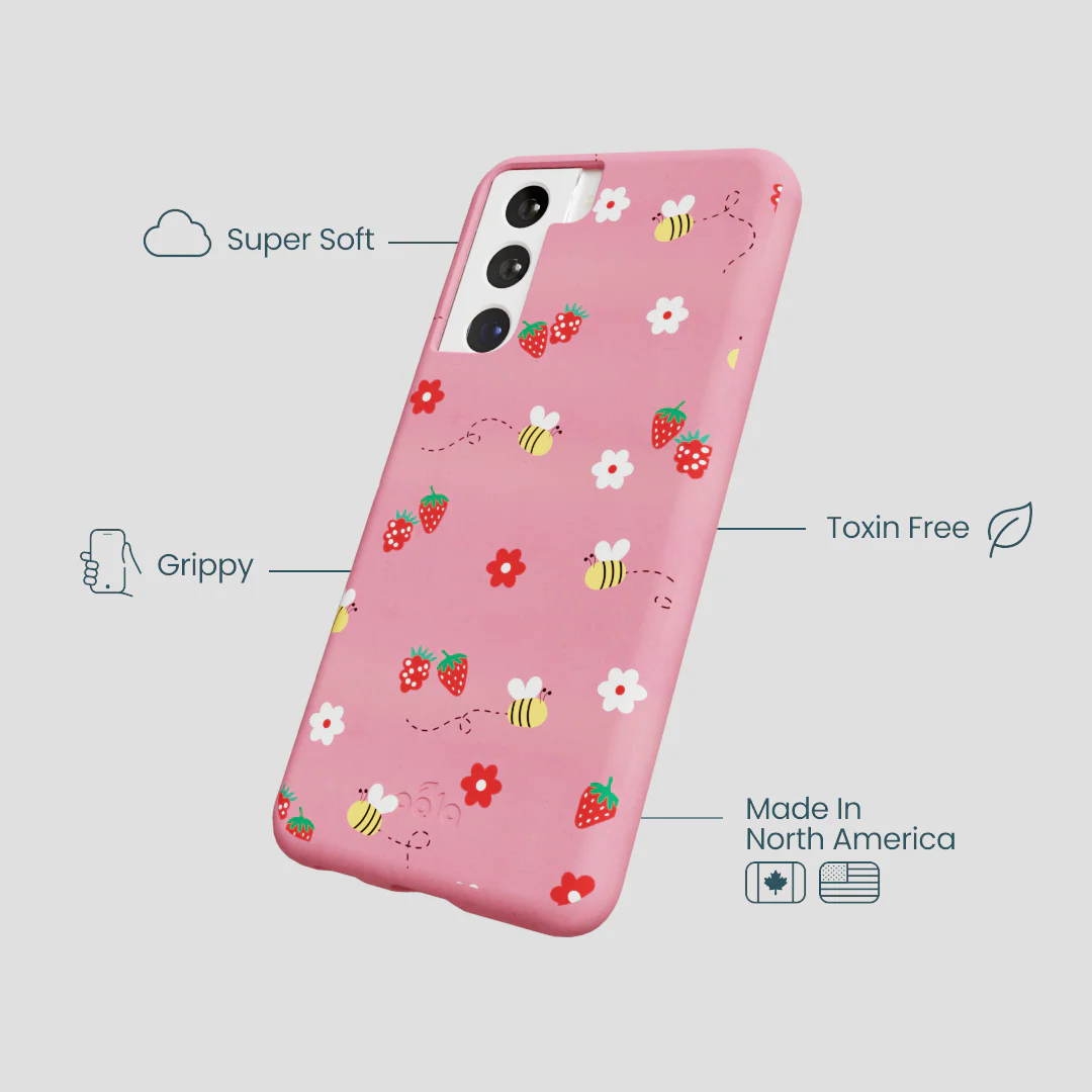Bubblegum Pink Bees n Berries Samsung Galaxy S22 Case - Image 4