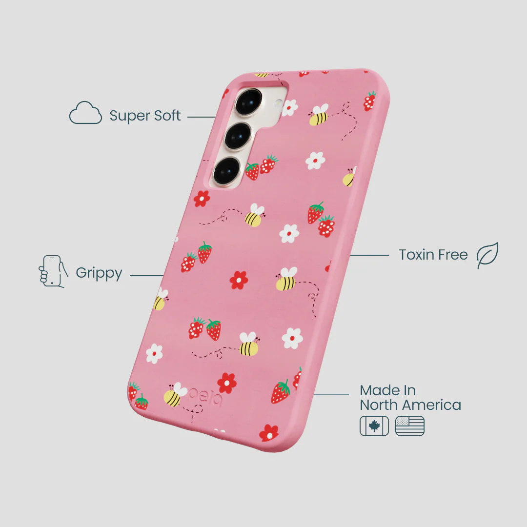 Bubblegum Pink Bees n Berries Samsung Galaxy S23 Case - Image 4