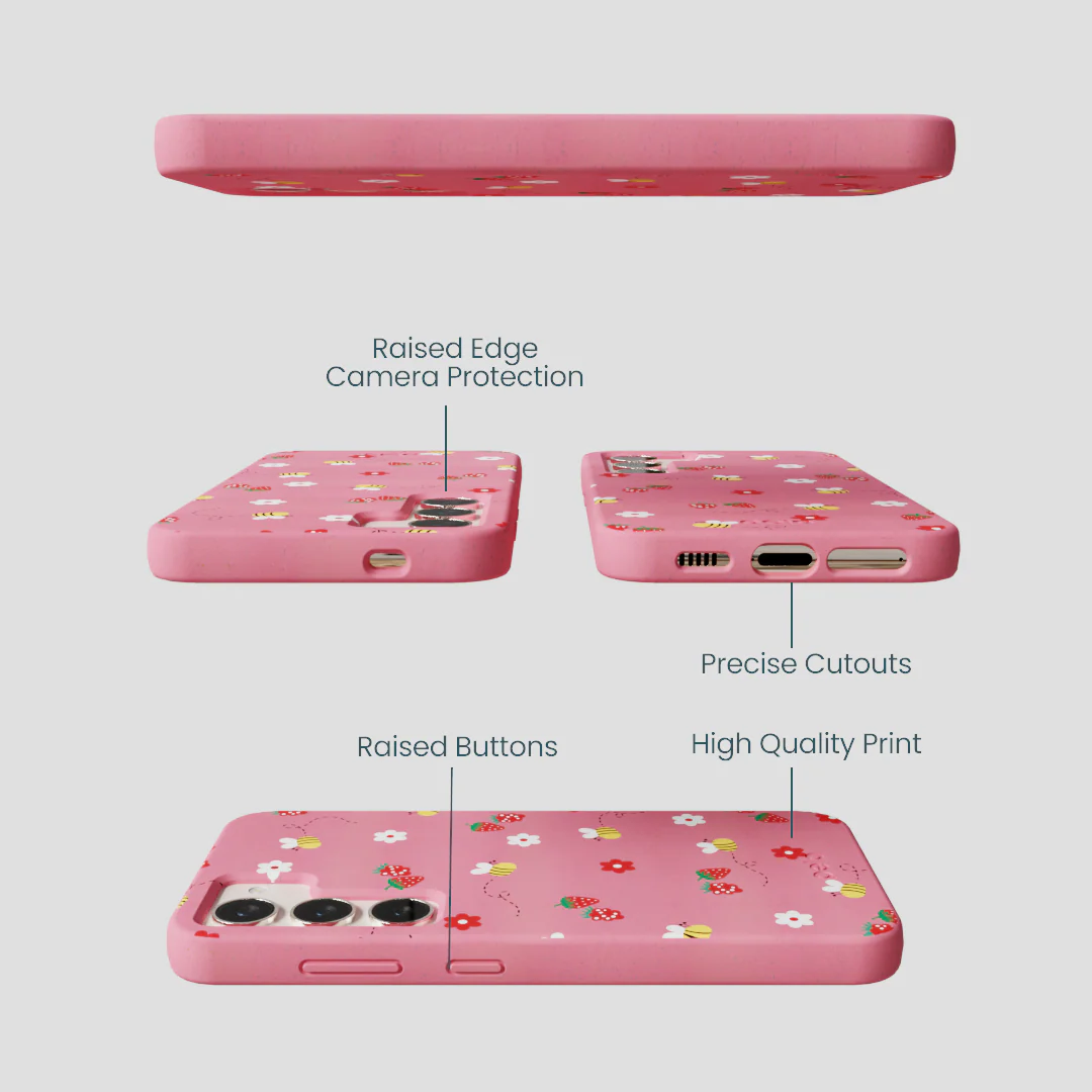 Bubblegum Pink Bees n Berries Samsung Galaxy S24 Case - Image 3