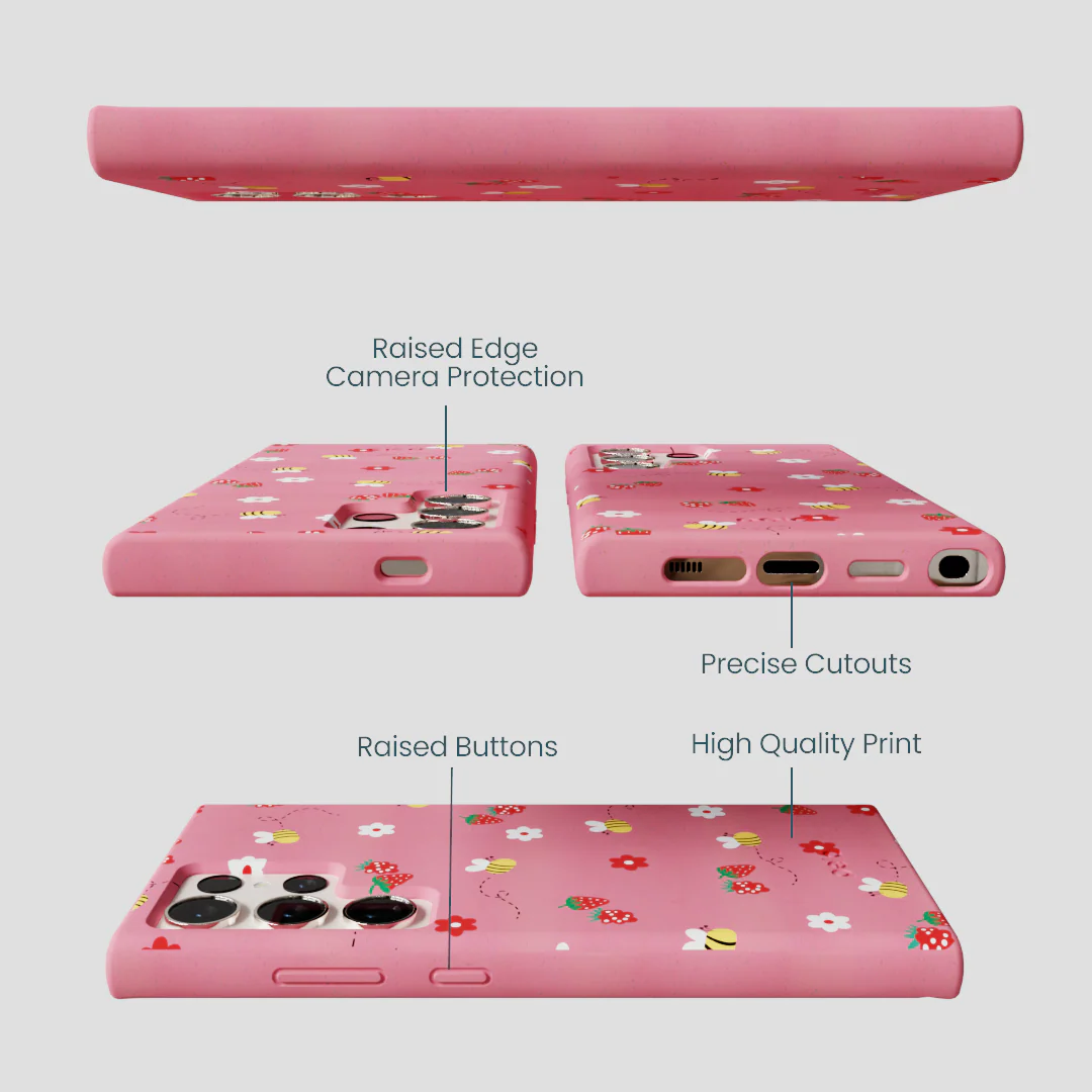 Bubblegum Pink Bees n Berries Samsung Galaxy S24 Ultra Case - Image 3