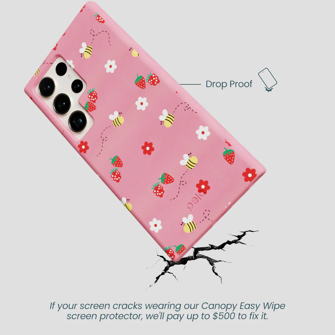 Bubblegum Pink Bees n Berries Samsung Galaxy S24 Ultra Case - Image 5