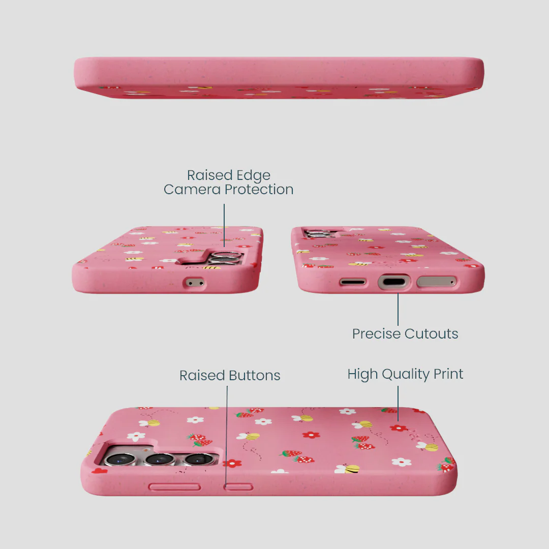 Bubblegum Pink Bees n Berries Samsung Galaxy S25 Case - Image 3