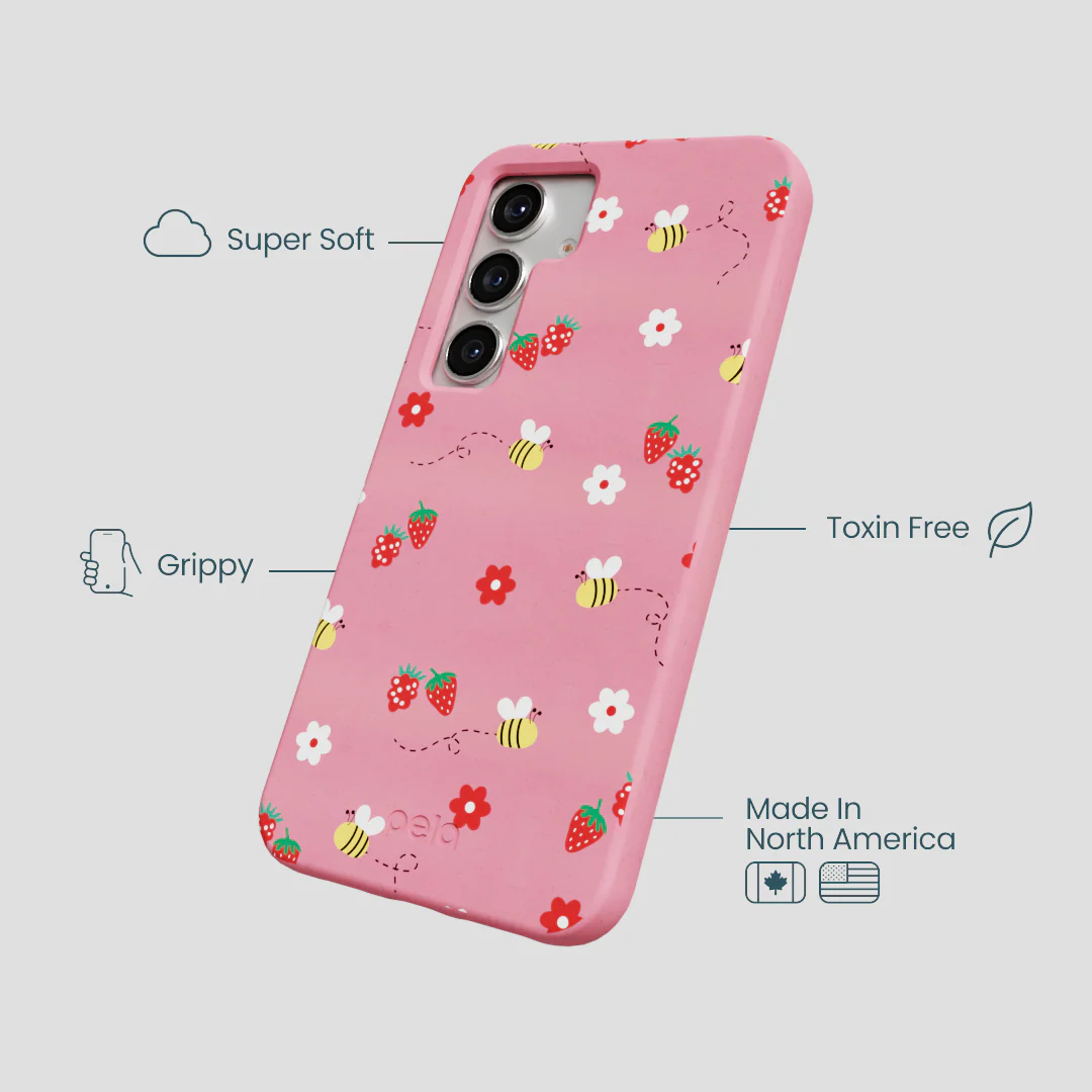 Bubblegum Pink Bees n Berries Samsung Galaxy S25 Case - Image 4
