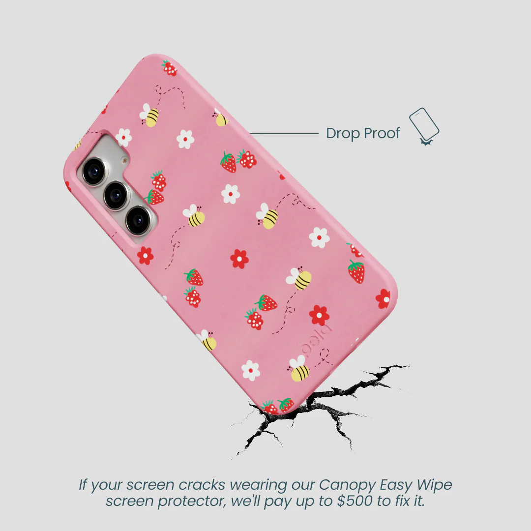 Bubblegum Pink Bees n Berries Samsung Galaxy S25 Case - Image 5