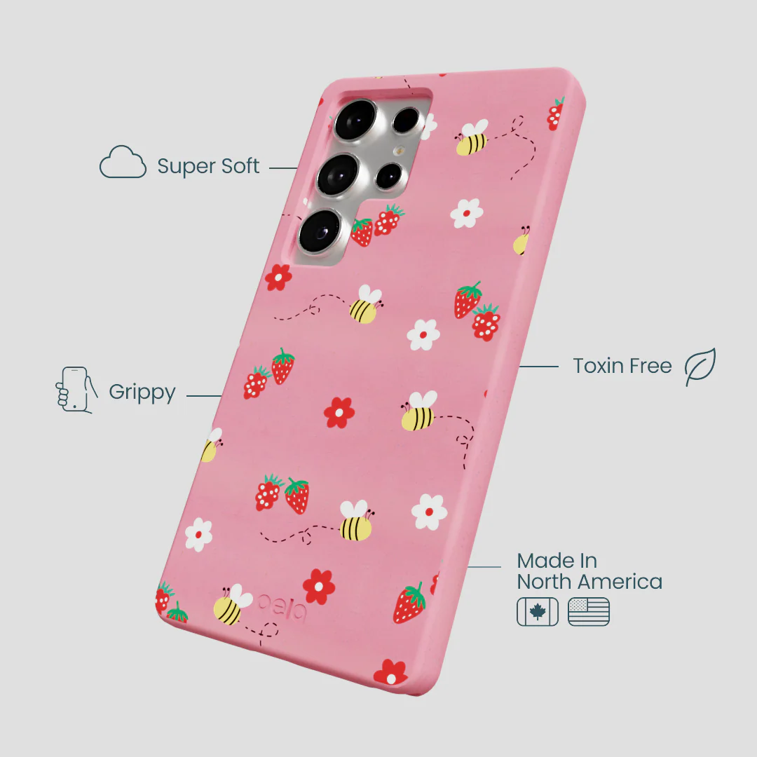 Bubblegum Pink Bees n Berries Samsung Galaxy S25 Ultra Case - Image 4