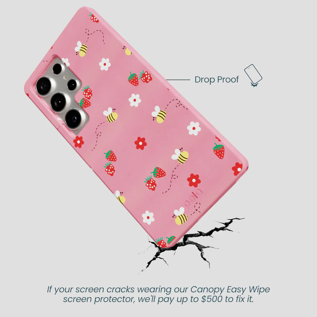 Bubblegum Pink Bees n Berries Samsung Galaxy S25 Ultra Case - Image 5