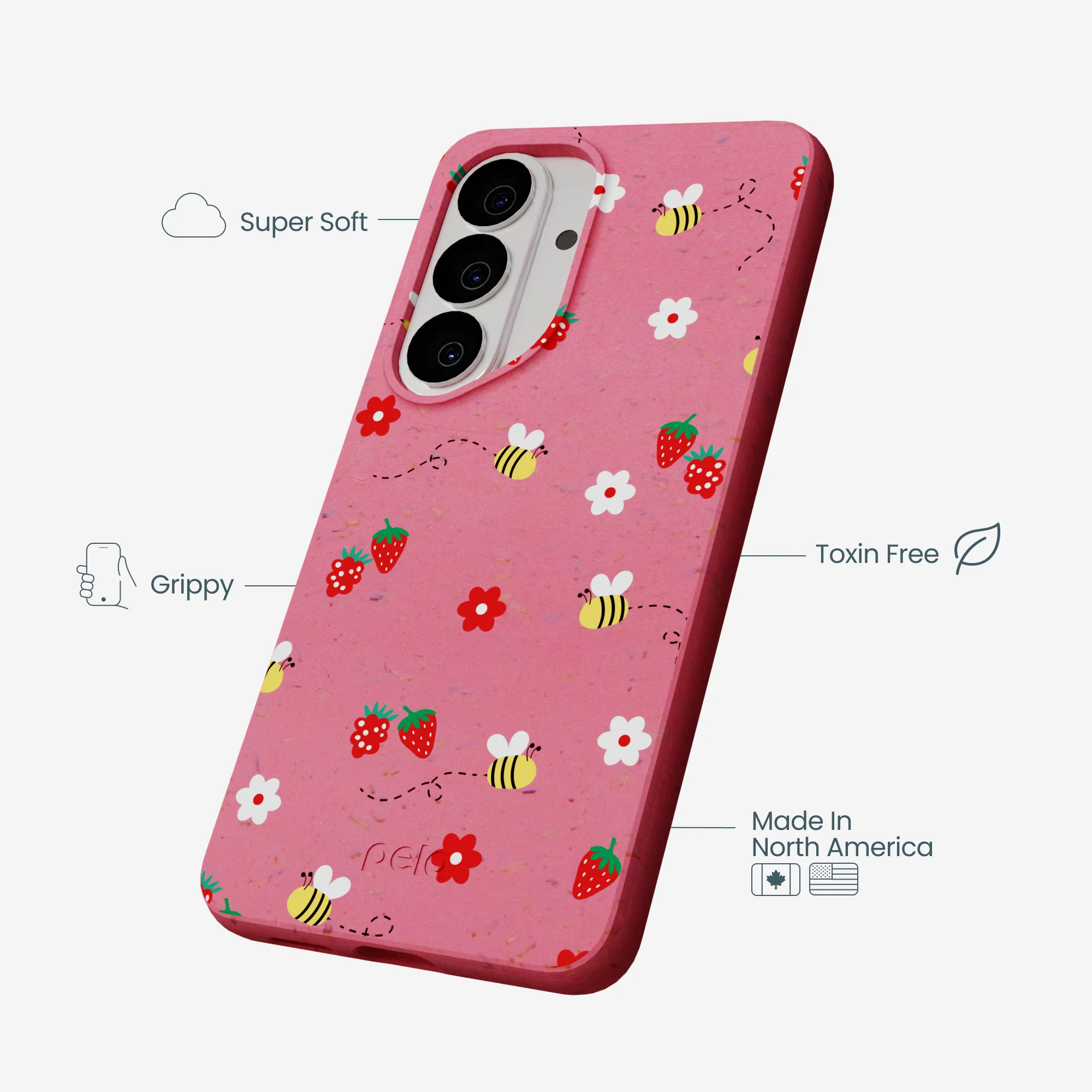 Bubblegum Pink Bees n Berries Samsung Galaxy S26 Case - Image 4
