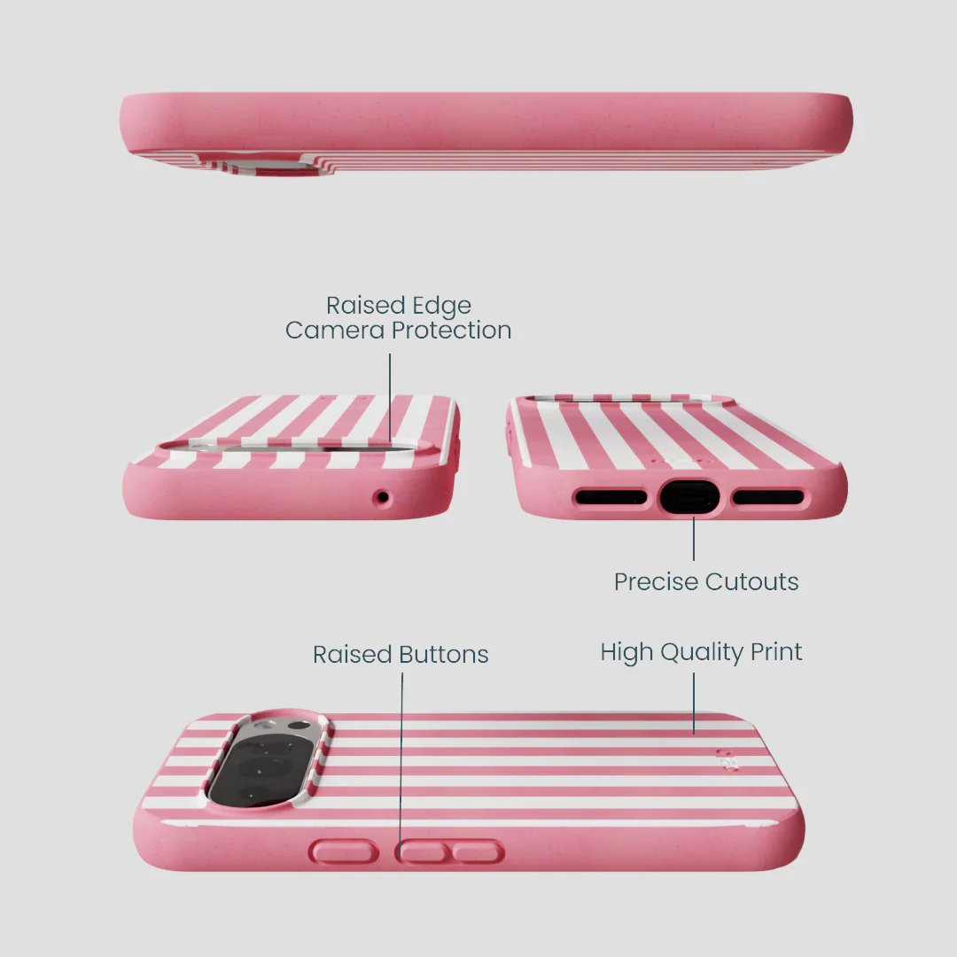 Bubblegum Pink Blush White Stripes Google Pixel 10/10 Pro Case - Image 3