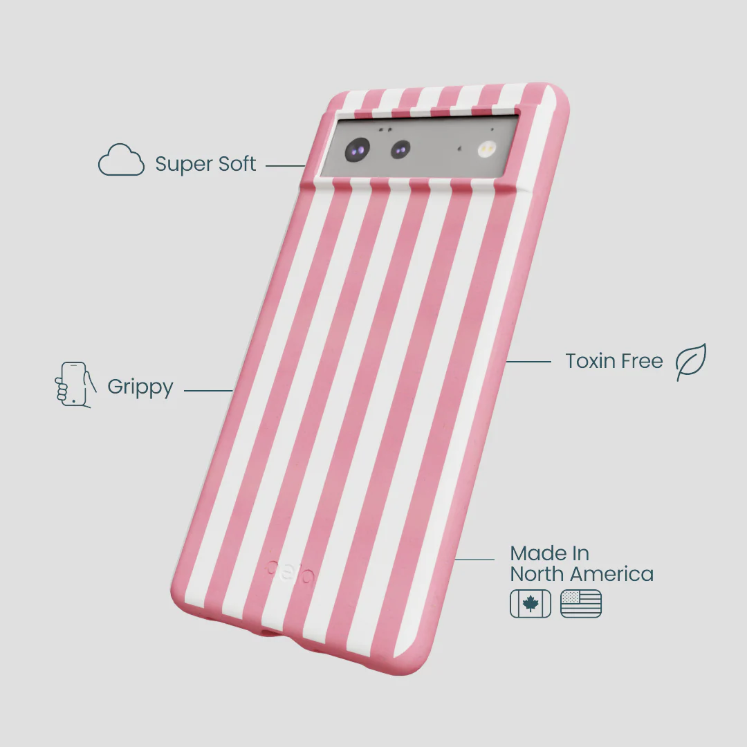 Bubblegum Pink Blush White Stripes Google Pixel 6 Case - Image 4