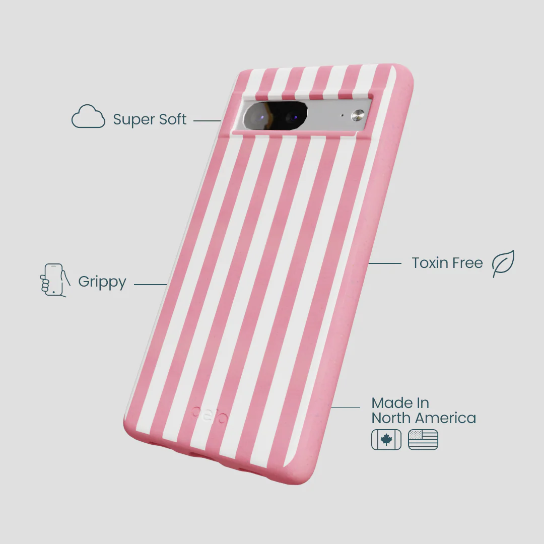 Bubblegum Pink Blush White Stripes Google Pixel 7 Case - Image 4