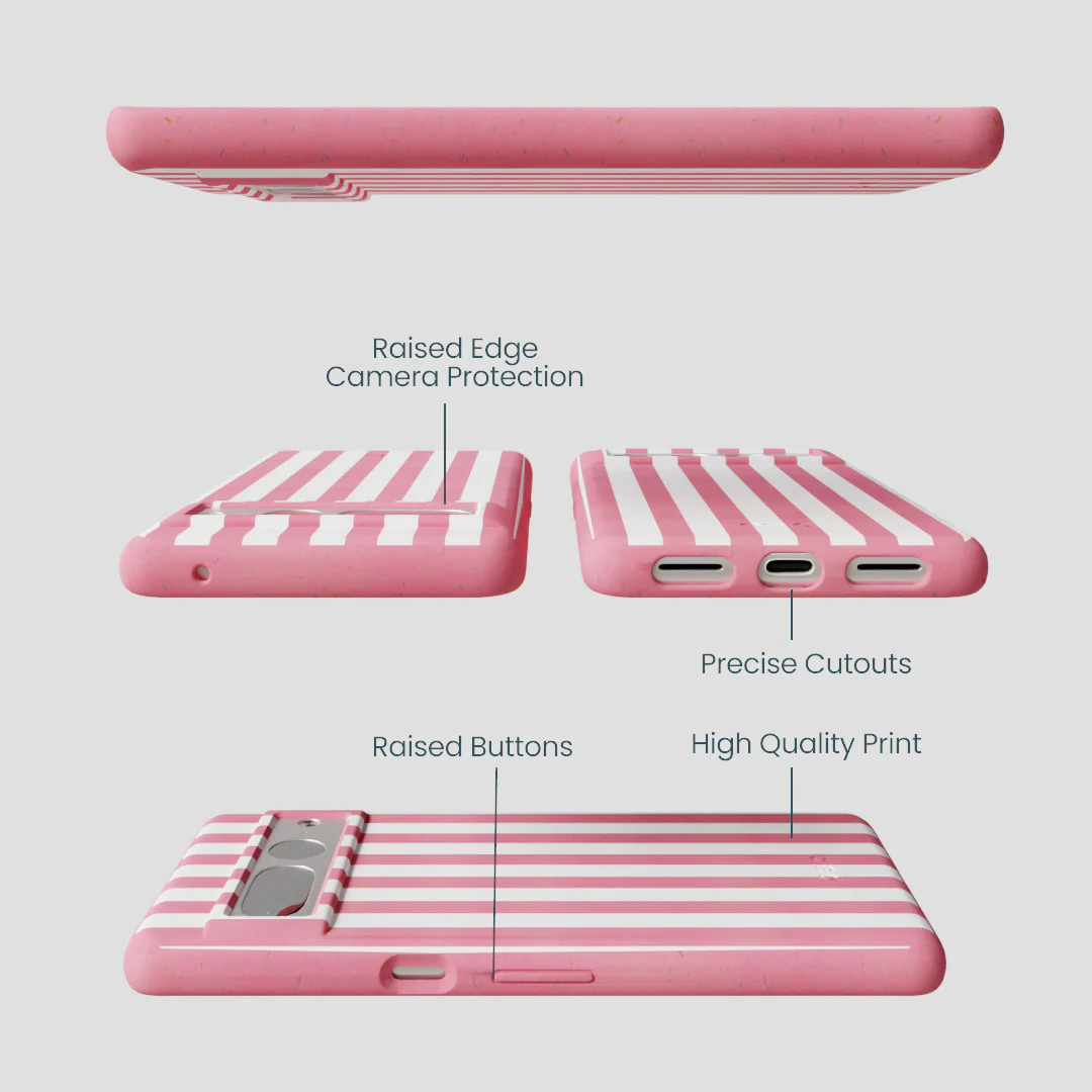Bubblegum Pink Blush White Stripes Google Pixel 7 Pro Case - Image 3