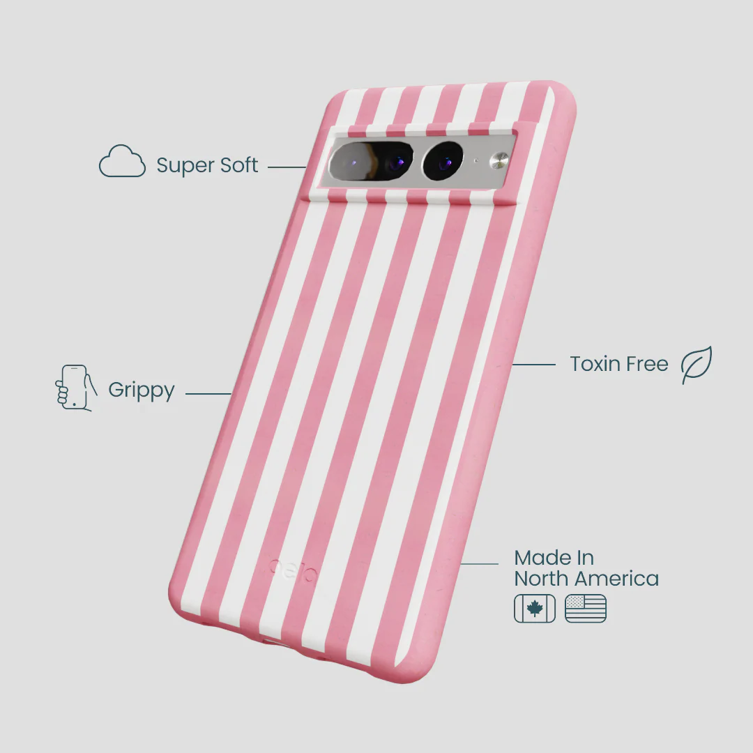 Bubblegum Pink Blush White Stripes Google Pixel 7 Pro Case - Image 4