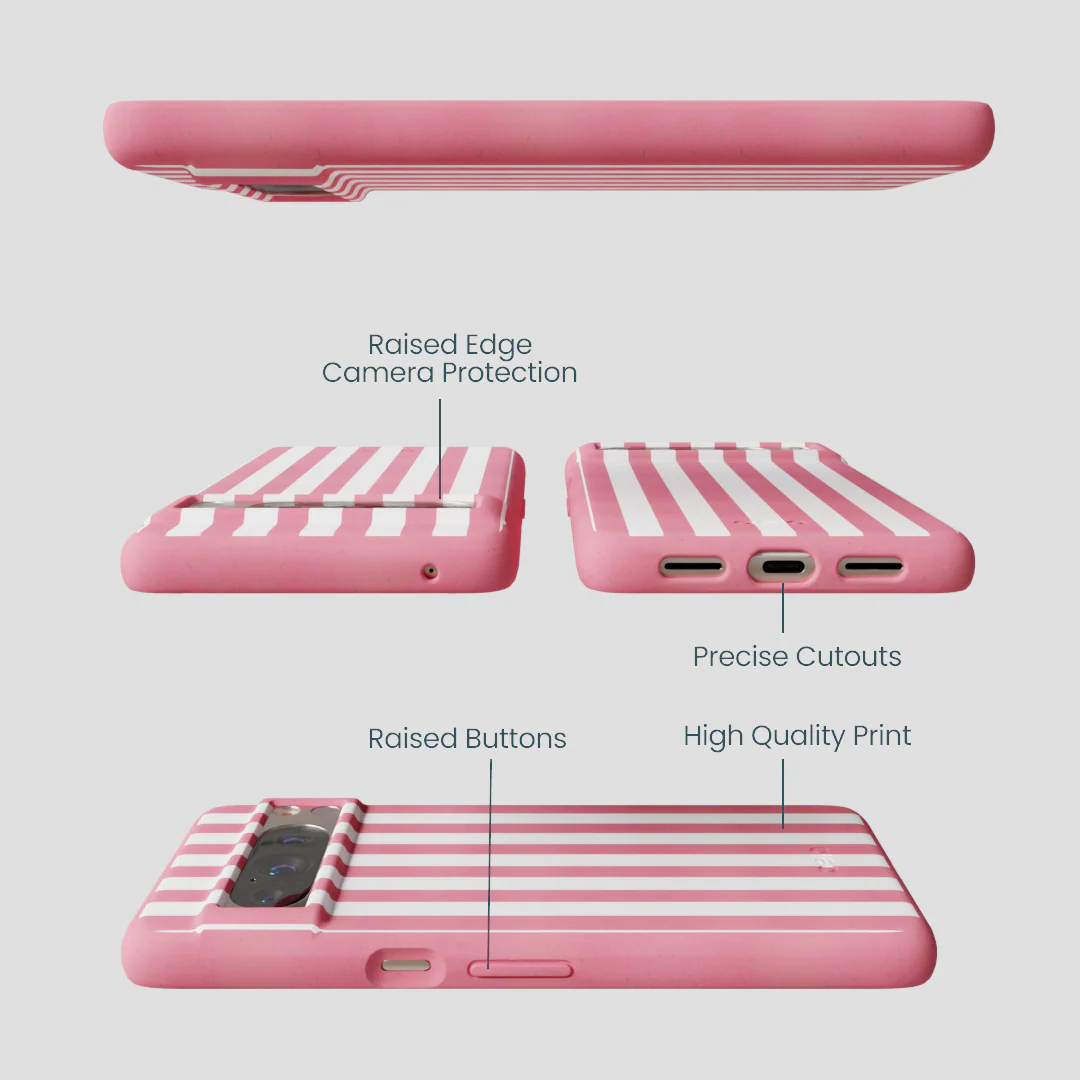 Bubblegum Pink Blush White Stripes Google Pixel 8 Pro Case - Image 3