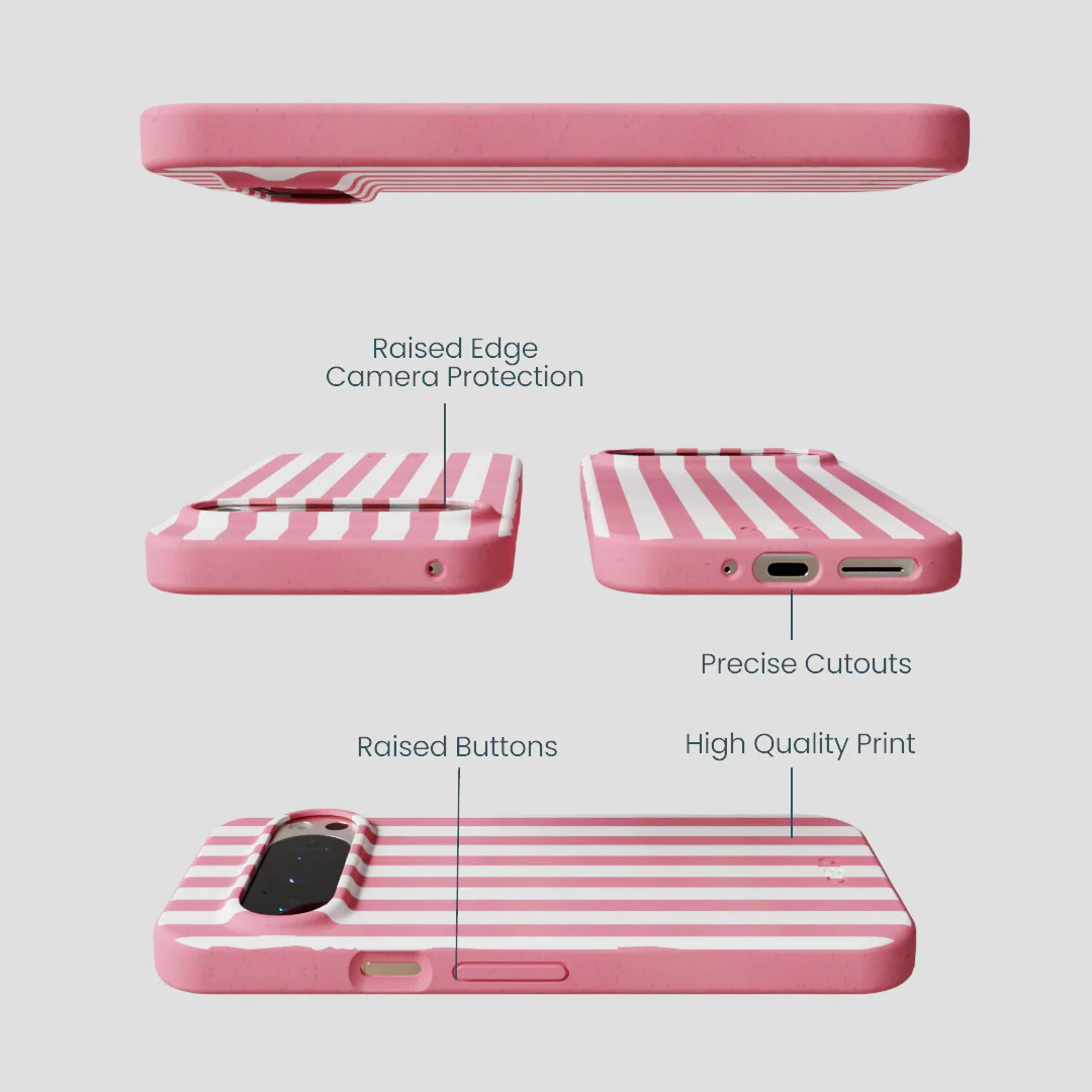 Bubblegum Pink Blush White Stripes Google Pixel 9/9 Pro Case - Image 3