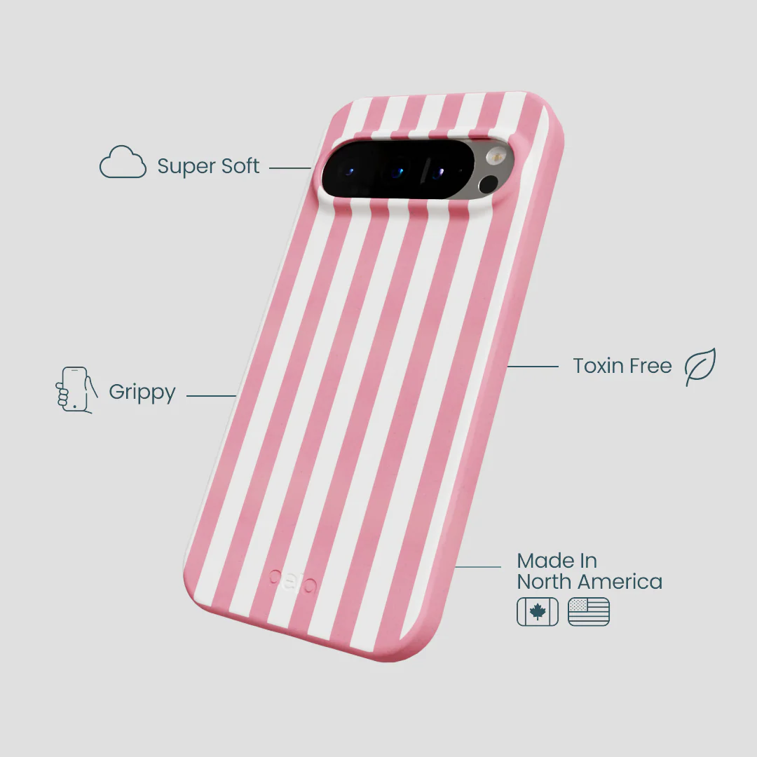 Bubblegum Pink Blush White Stripes Google Pixel 9/9 Pro Case - Image 4