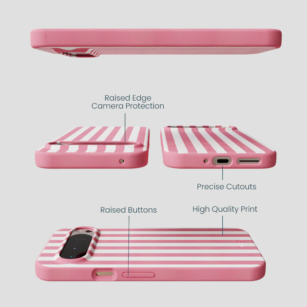 Bubblegum Pink Blush White Stripes Google Pixel 9 Pro XL Case - Image 3