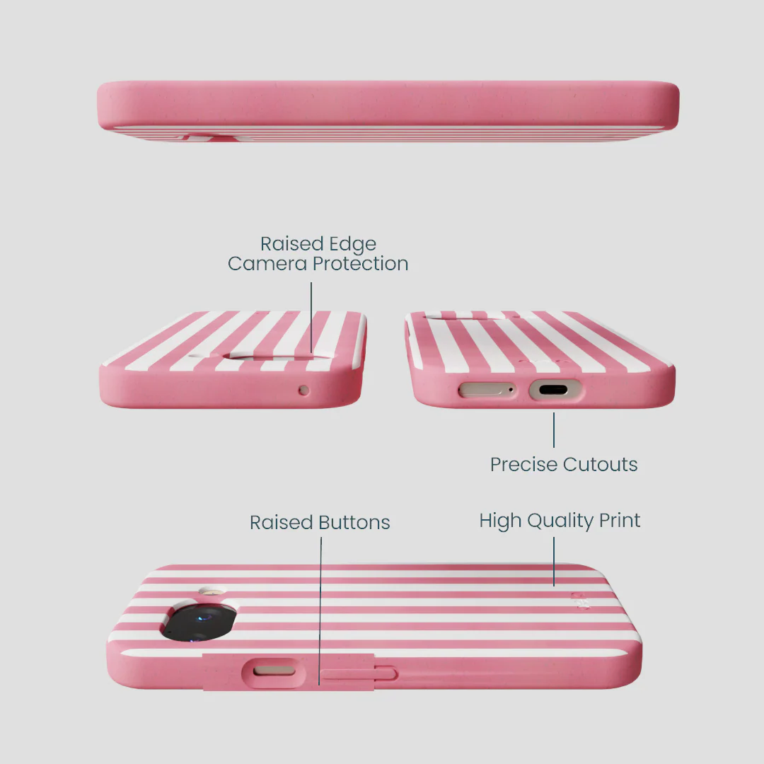 Bubblegum Pink Blush White Stripes Google Pixel 9a Case - Image 3