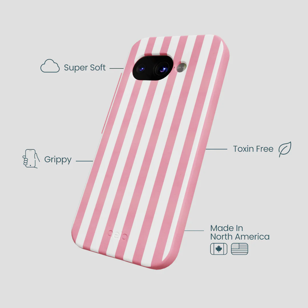 Bubblegum Pink Blush White Stripes Google Pixel 9a Case - Image 4