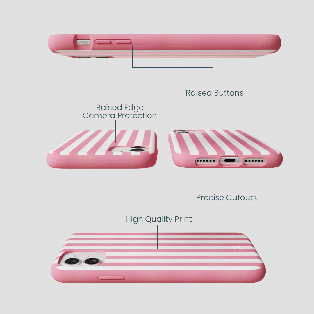 Bubblegum Pink Blush White Stripes iPhone 11 Case - Image 3