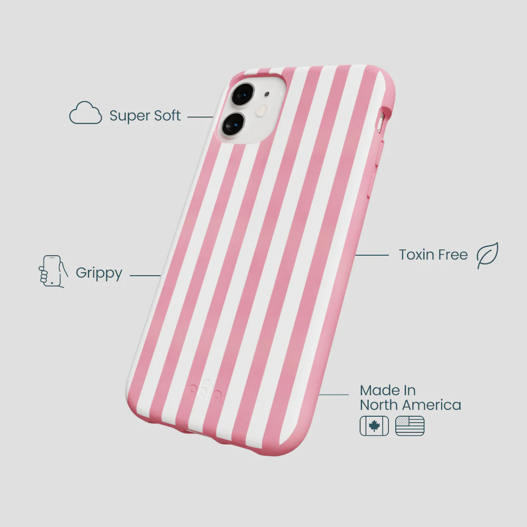 Bubblegum Pink Blush White Stripes iPhone 11 Case - Image 4
