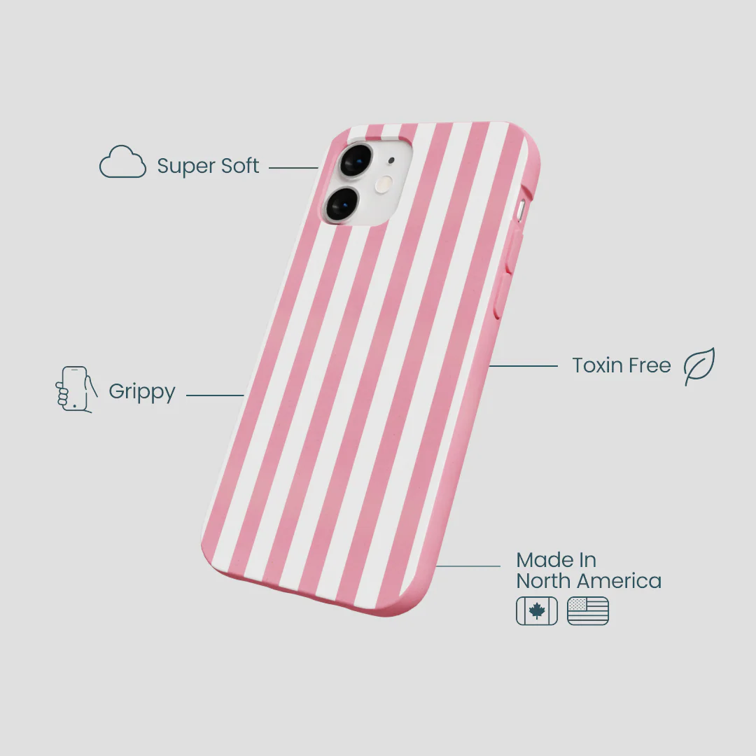 Bubblegum Pink Blush White Stripes iPhone 12 Mini Case - Image 4